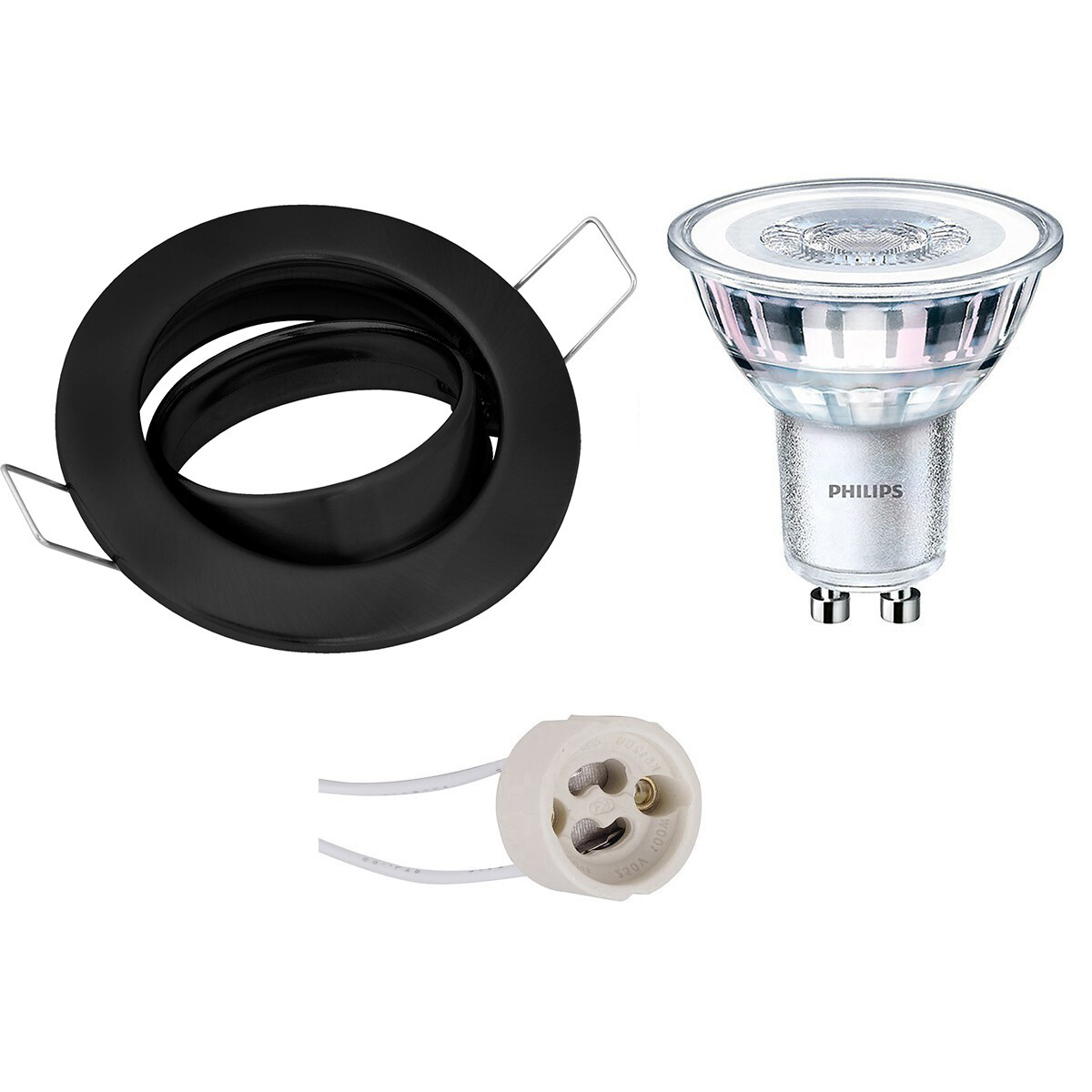 LED Spot Set - GU10 Fitting - Inbouw Rond - Mat Zwart - Kantelbaar Ø82mm - Philips - CorePro 827 36D - 4.6W - Warm Wit 2700K