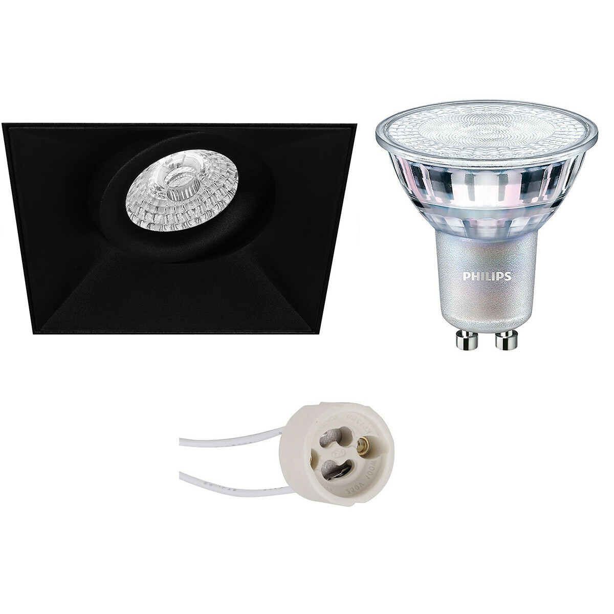 LED Spot Set - Pragmi Nivas Pro - GU10 Fitting - Inbouw Vierkant - Mat Zwart - Trimless - Kantelbaar - 150mm - Philips - MASTER 927 36D VLE - 3.7W - Warm Wit 2200K-2700K - DimTone Dimbaar