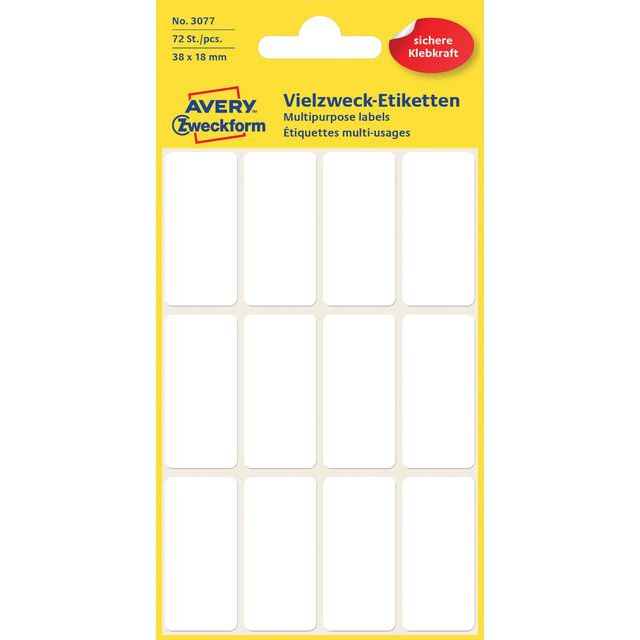 Etiket Avery Zweckform 3077 38x18mm wit 72stuks | Pak a 6 vel