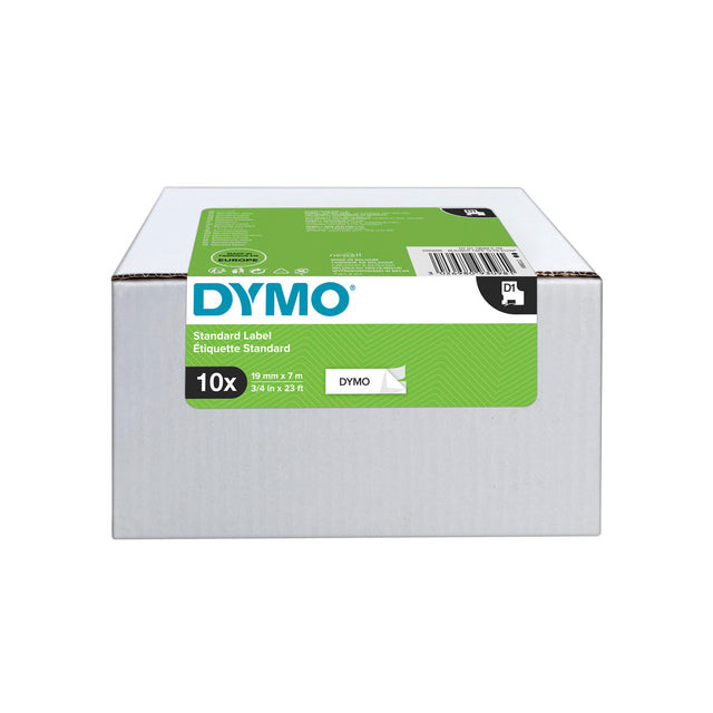 Dymo D1 tape 19 mm, zwart op wit, pak van 10 stuks