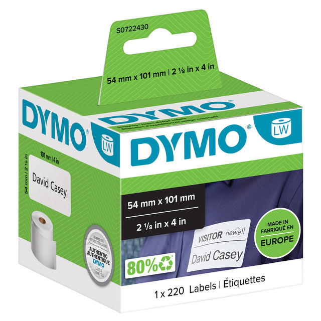 Dymo etiketten LabelWriter ft 101 x 54 mm, wit, 220 etiketten