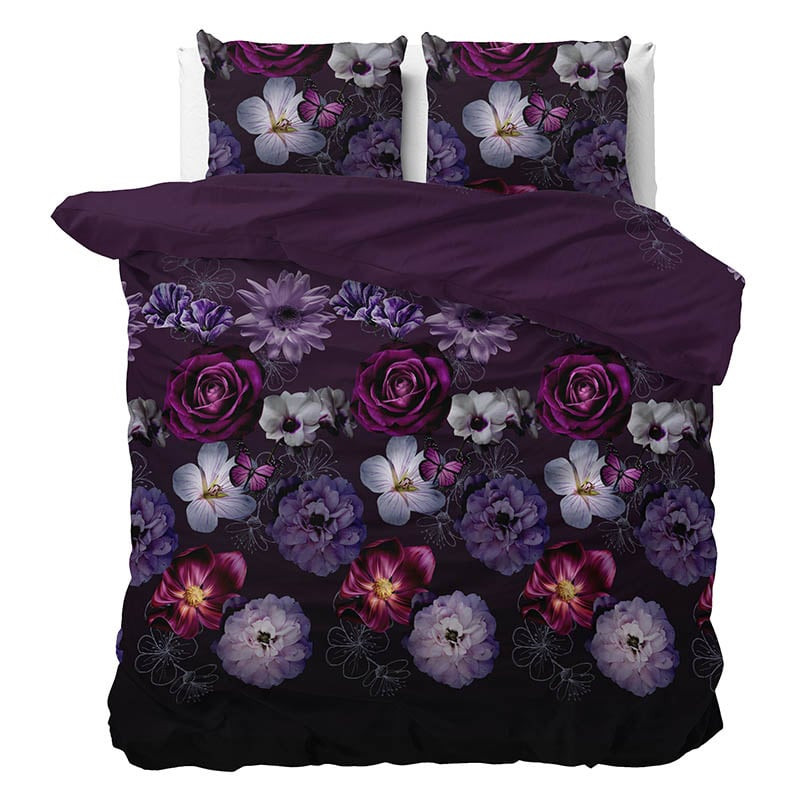 Dekbedovertrek Magic Flower Dekbedovertrek - Tweepersoons (200x220 cm) - Paars Polyester-katoen - Dessin: Bloemen - Sleeptime - Dekbed-Discounter.nl