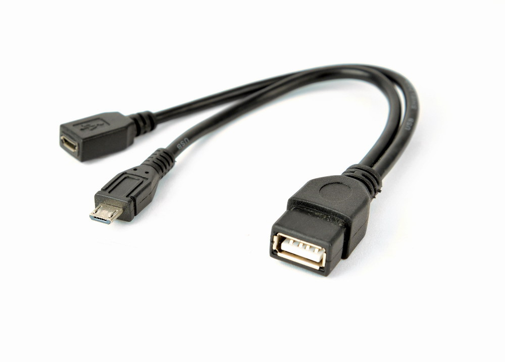 USB OTG-kabel, micro USB + voeding, 15 cm