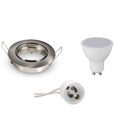 LED Spot Set - Aigi - GU10 Fitting - Inbouw Rond - Mat Chroom - 6W - Helder/Koud Wit 6400K - Kantelbaar Ø82mm