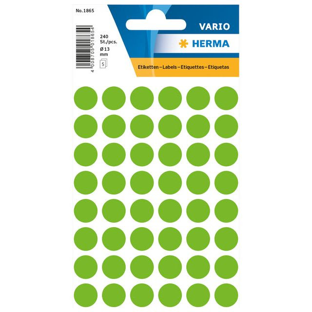 Etiket HERMA 1865 rond 12mm groen 240stuks | Blister a 5 vel