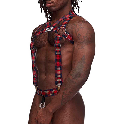 Male Power Elastic Harness with Studs - One Size - Red