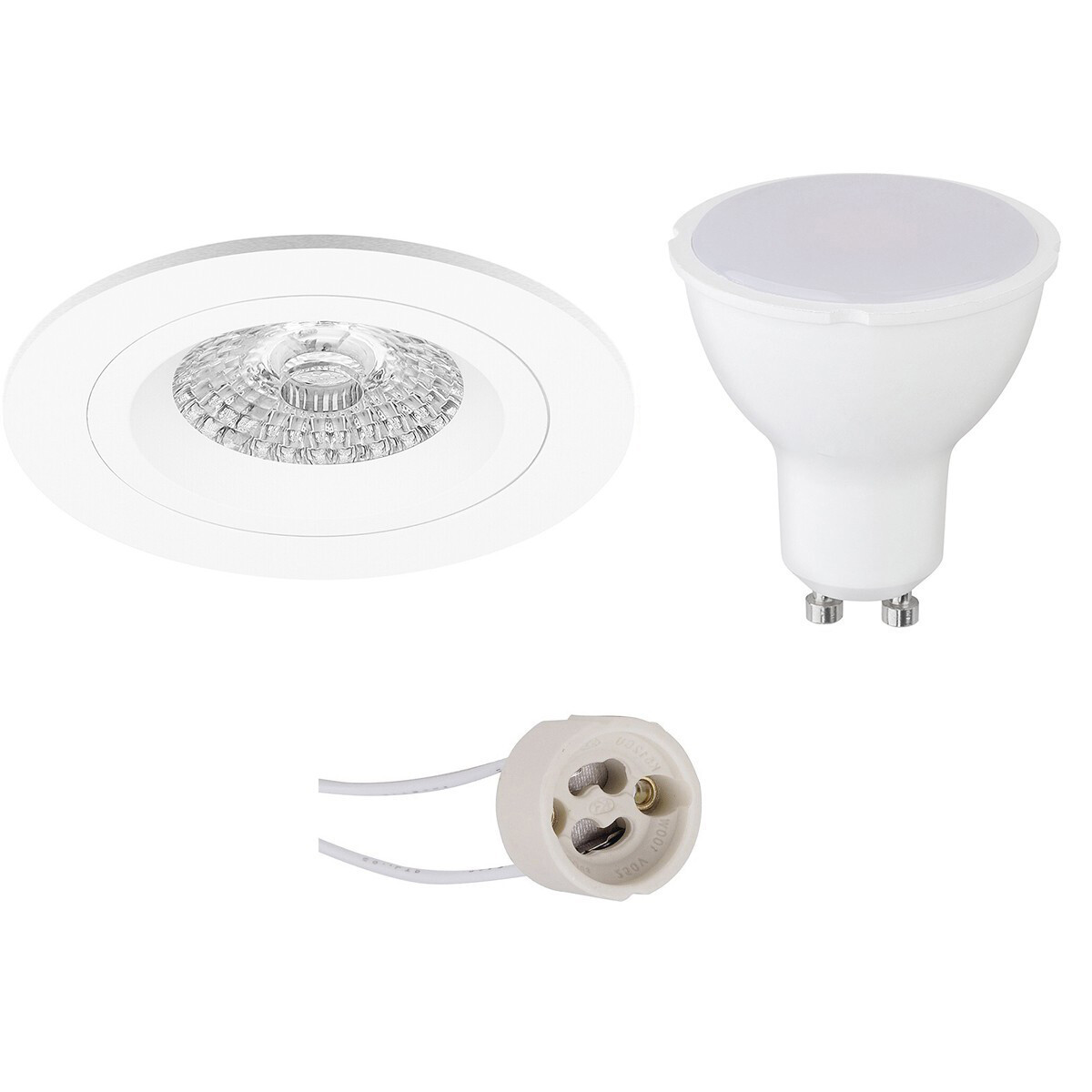 LED Spot Set - Pragmi Rodos Pro - GU10 Fitting - Dimbaar - Inbouw Rond - Mat Wit - 6W - Natuurlijk Wit 4200K - Ø93mm