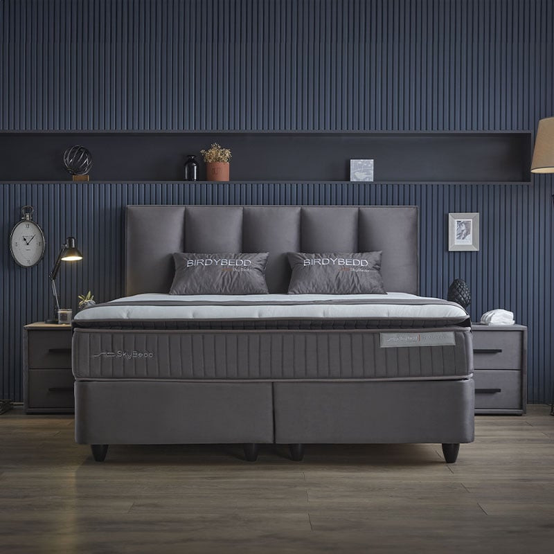 2-Persoons Boxspring met opbergruimte Birdybedd - Antraciet - Antraciet 140x200 cm - Pocketveringen - Inclusief Topper - Dekbed-Discounter.nl