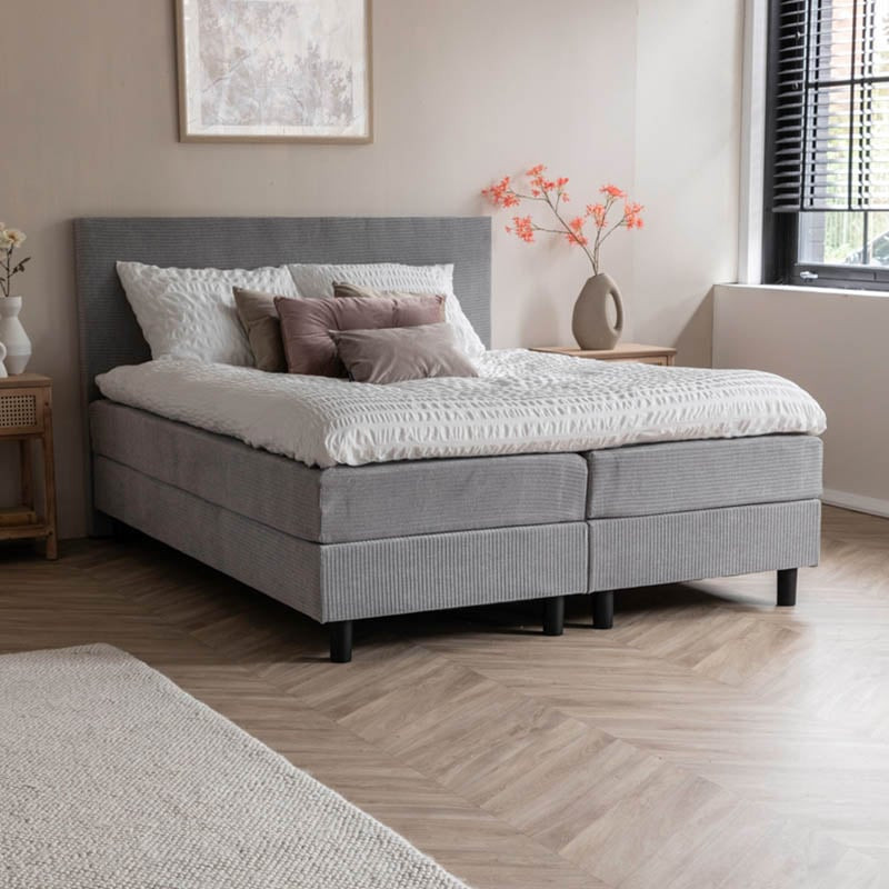 1-Persoons Boxspring Julia Rib - Grijs - Grijs 90x200 cm - Pocketvering - Inclusief Topper - Dekbed-Discounter.nl