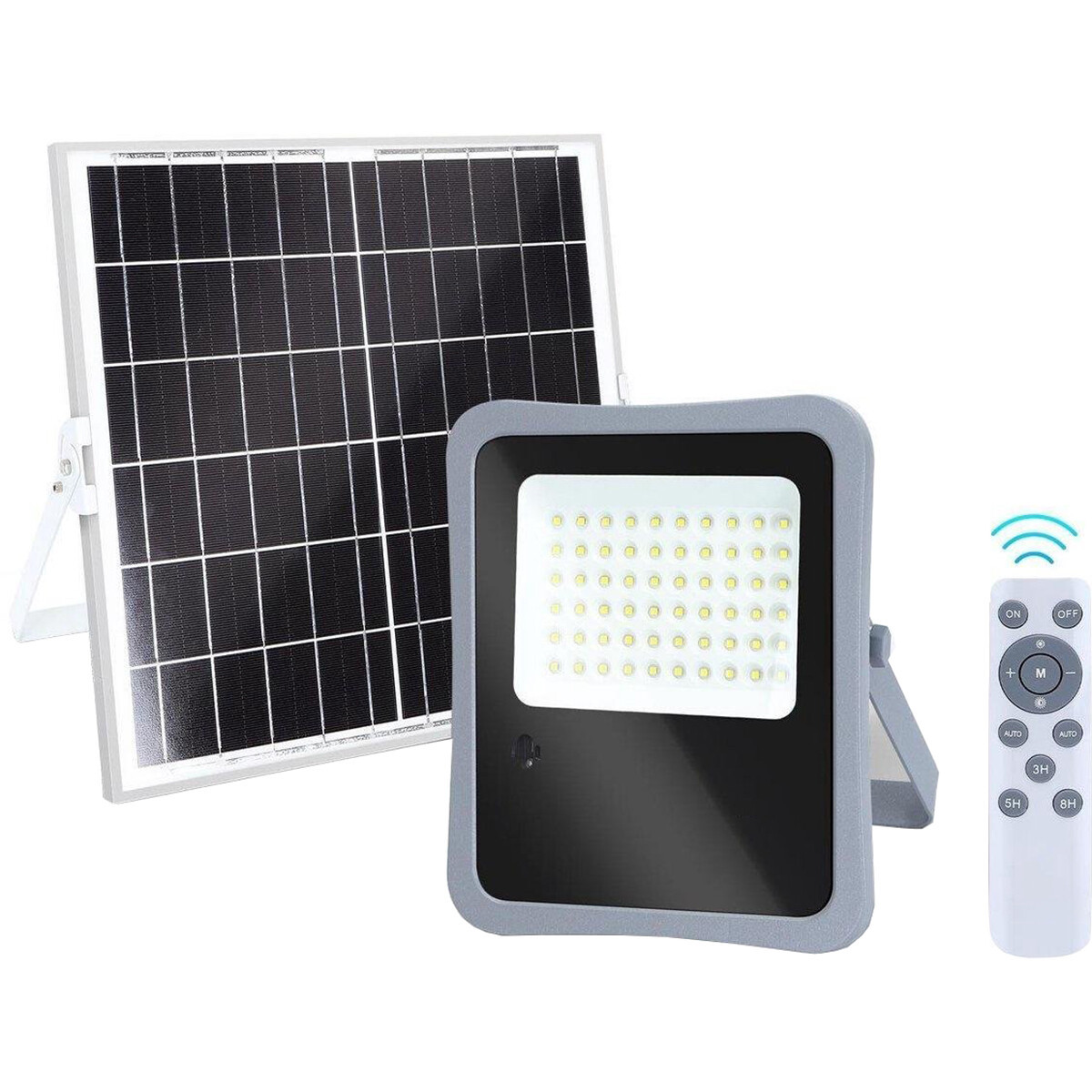 LED Floodlight op Zonne-energie - LED Schijnwerper - Aigi Florida - LED Solar Tuinverlichting Wandlamp - Afstandsbediening - Waterdicht IP65 - 200W - Helder/Koud Wit 6500K