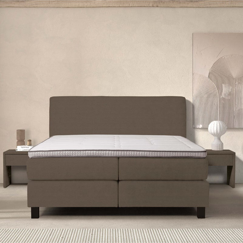 2-Persoons Boxspring Cloud Comfort - Deluxe - Taupe 160x200 cm - Pocketvering - Inclusief Topper - Dekbed-Discounter.nl