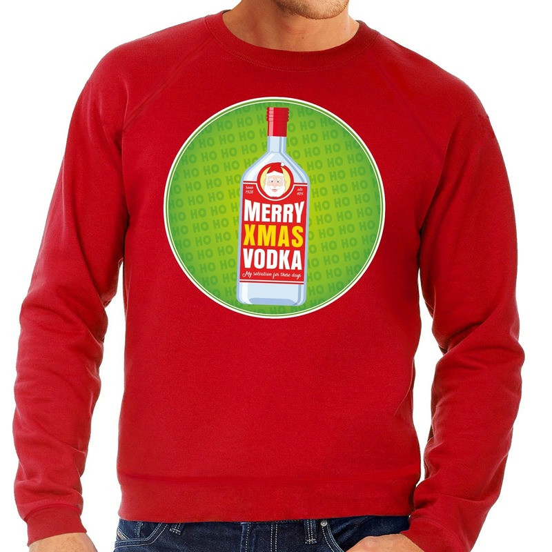 Foute kersttrui Merry Christmas vodka rood heren