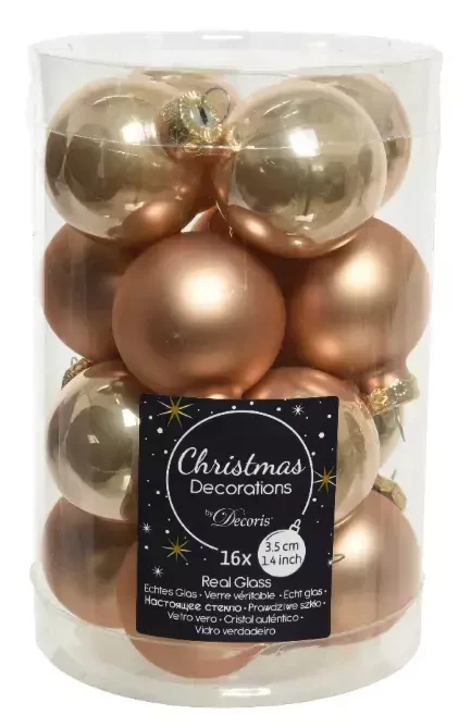 Decoris kerstballen glas toffee 3,5cm 16st