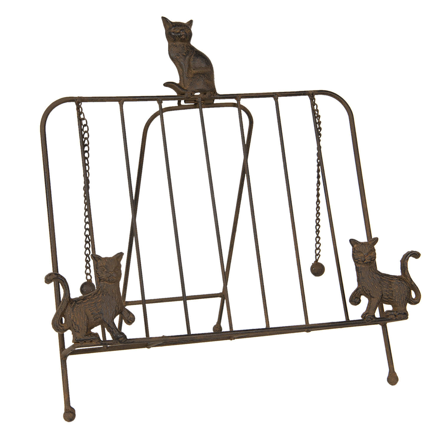 Clayre & Eef Bruine Boekenstandaard met katten 38*25*38 cm 6Y3814