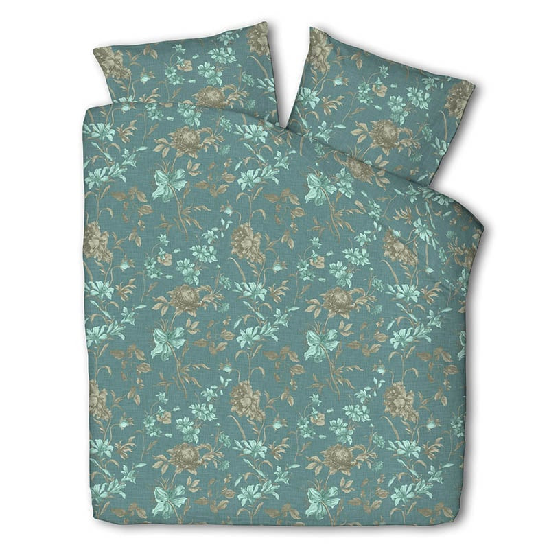 Dekbedovertrek Blooming Greens - Lits-Jumeaux (240x220 cm) - Groen Polyester-katoen - Dessin: Natuur - Fresh and Co - Dekbed-Discounter.nl