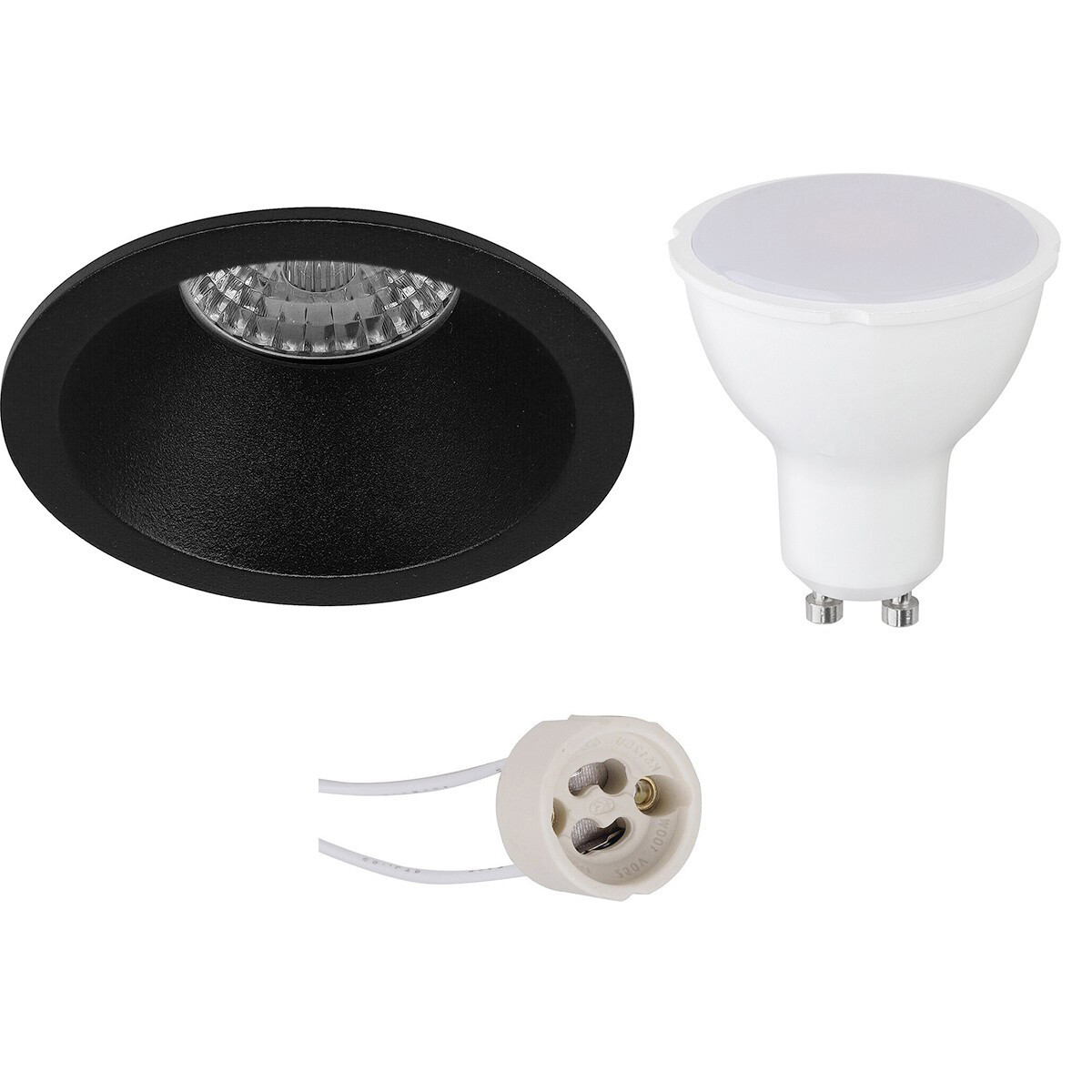 LED Spot Set - Pragmi Pollon Pro - GU10 Fitting - Inbouw Rond - Mat Zwart - 4W - Helder/Koud Wit 6400K - Verdiept - Ø82mm