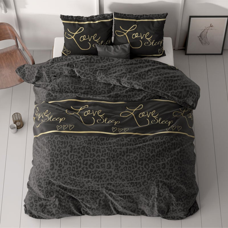 Dekbedovertrek Black Sleep Dekbedovertrek - Tweepersoons (200x200 cm) - Zwart Polyester-katoen - Dessin: Tekst - Sleeptime Elegance -