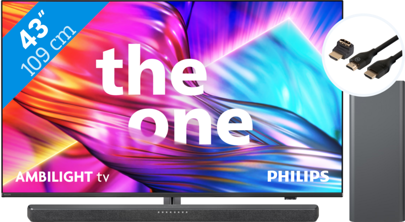 Philips The One 43PUS8909 - Ambilight (2024) + Soundbar + Hdmi kabel