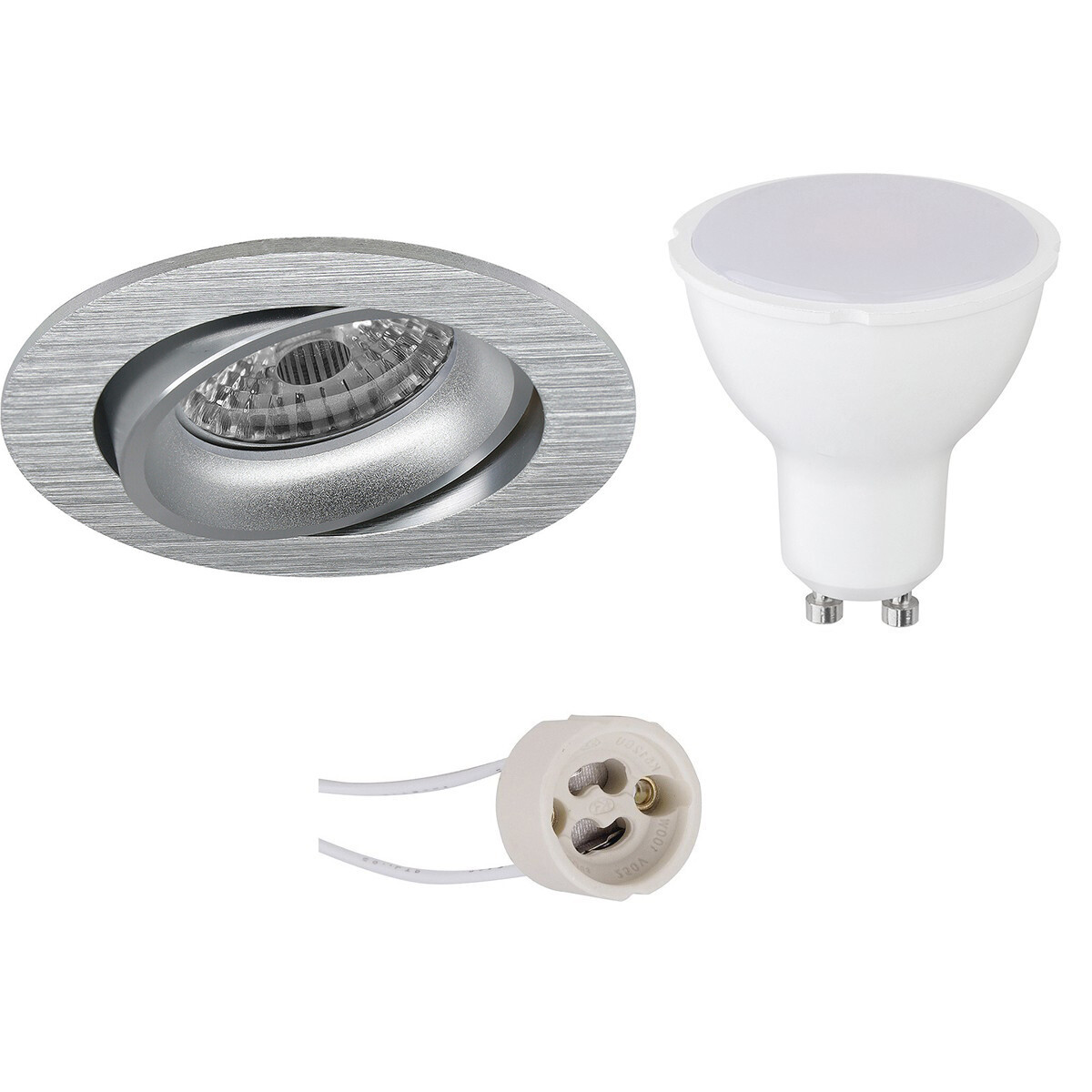 LED Spot Set - Pragmi Delton Pro - GU10 Fitting - Inbouw Rond - Mat Zilver - 6W - Natuurlijk Wit 4200K - Kantelbaar - Ø82mm