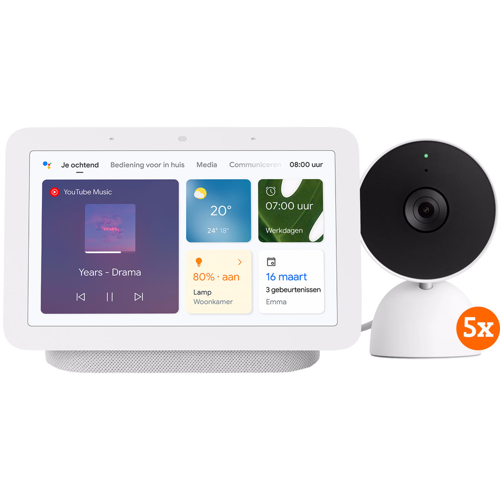 Google Nest Cam Indoor Wired 5-pack + Google Nest Hub 2