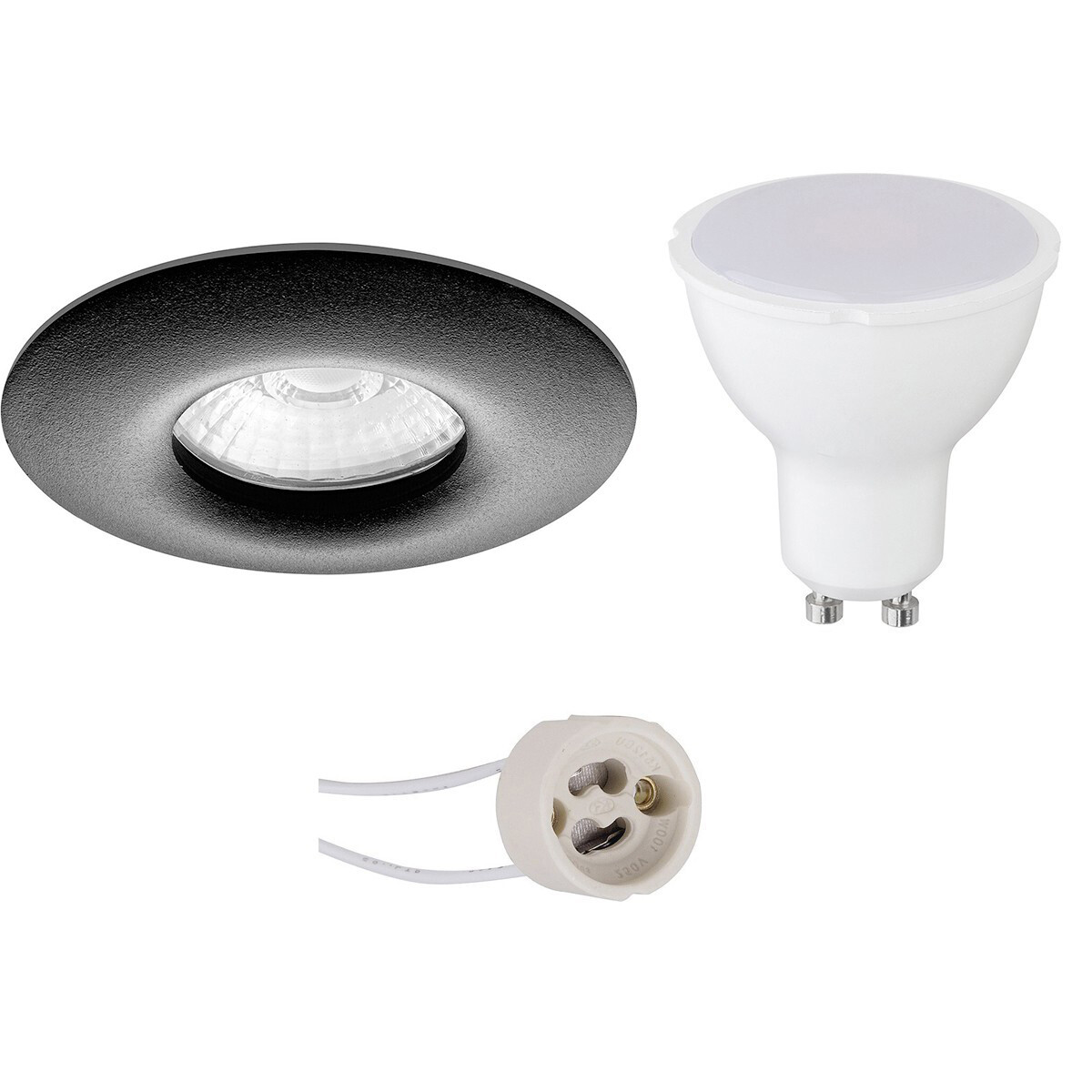 LED Spot Set - Pragmi Luno Pro - Waterdicht IP65 - GU10 Fitting - Inbouw Rond - Mat Zwart - 4W - Helder/Koud Wit 6400K - Ø82mm