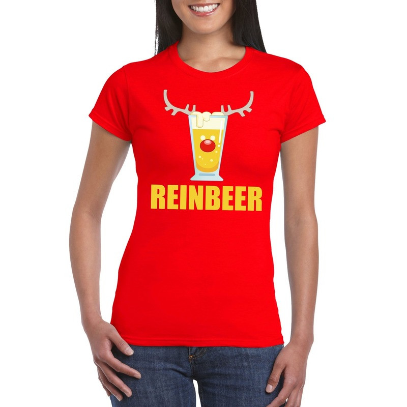 Foute Kerst t-shirt Reinbeer rood voor dames