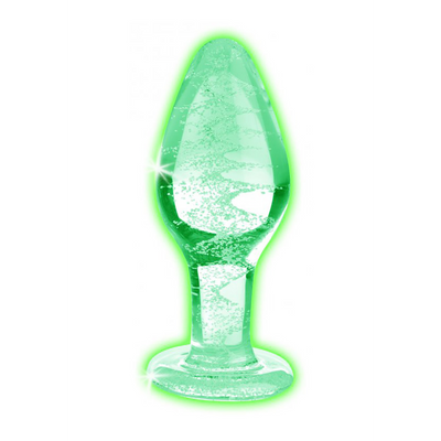 XR Brands Glow-In-The-Dark - Glass Butt Plug - Large