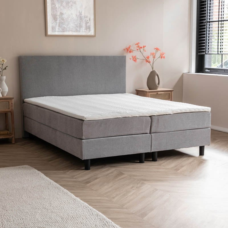 2-Persoons LEEEGVERKOOP Boxspring Julia Rib - Grijs 160 x 200 - Grijs 160x200 cm - Pocketvering - Inclusief Topper - Dekbed-Discounter.nl