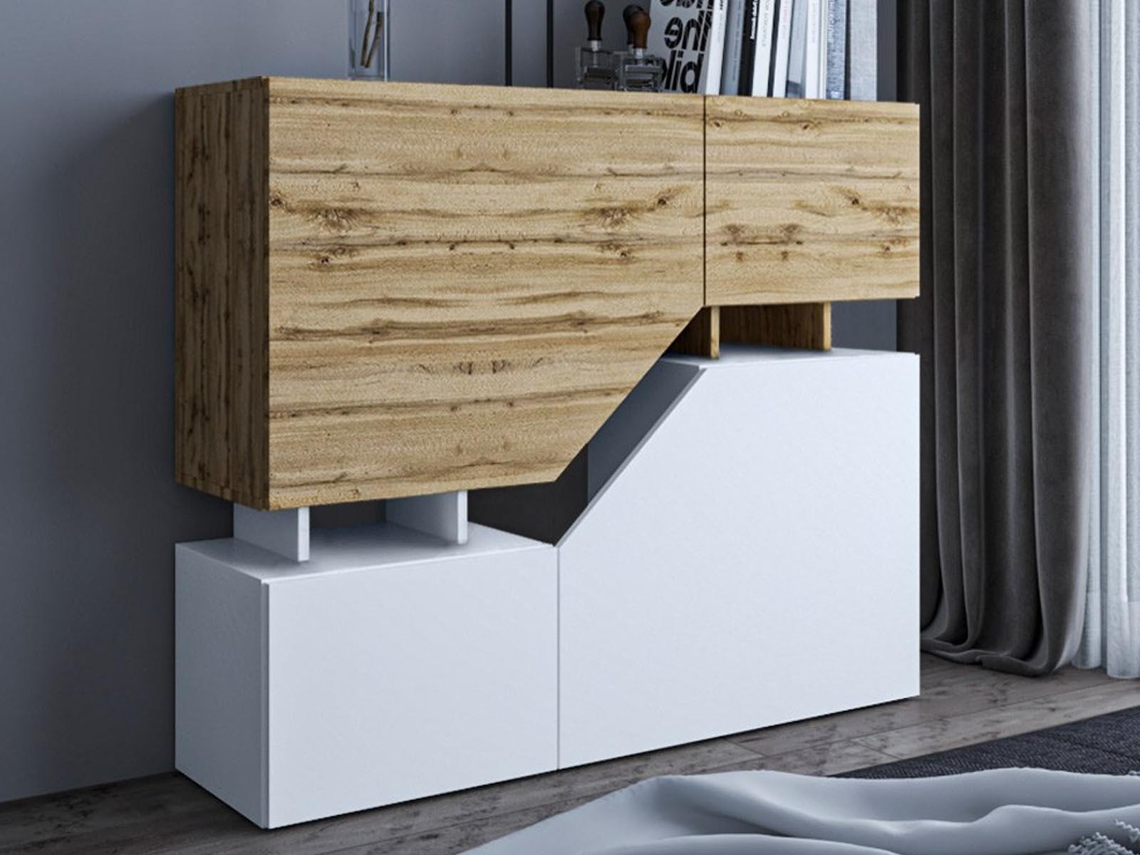 Dressoir CESAR 4 deuren wit/wotan eik