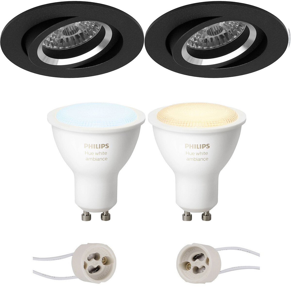 Pragmi Aerony Pro - Inbouw Rond - Mat Zwart - Kantelbaar - Ø82mm - Philips Hue - LED Spot Set GU10 - White Ambiance - Bluetooth