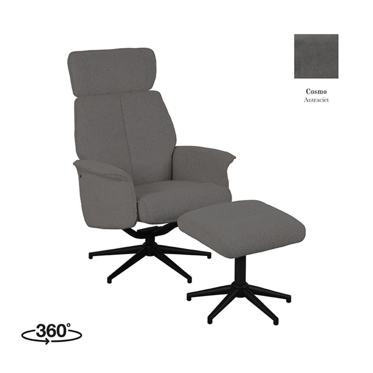 LABEL51 Fauteuil Verdal - Antraciet - Cosmo - Incl. Hocker