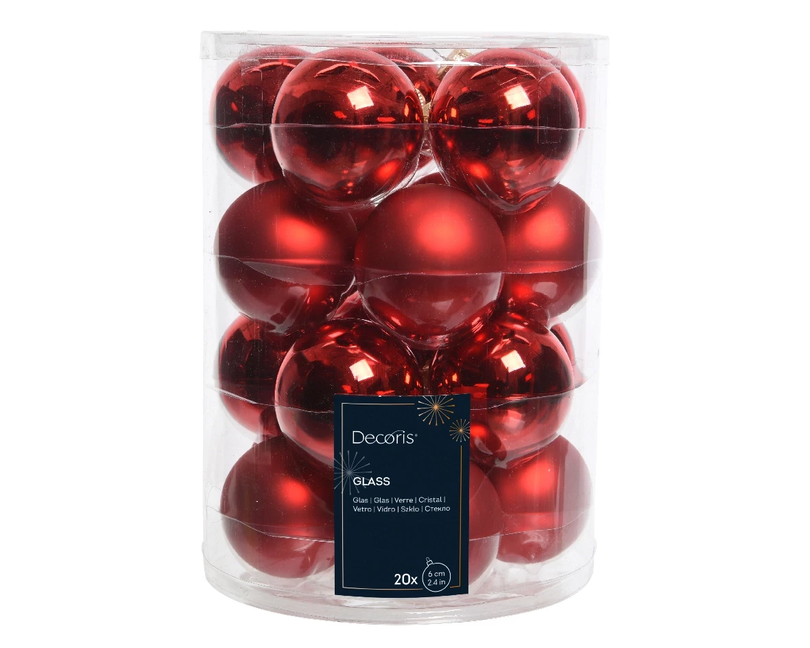 Decoris kerstballen Glas 20st Kerstrood 6cm