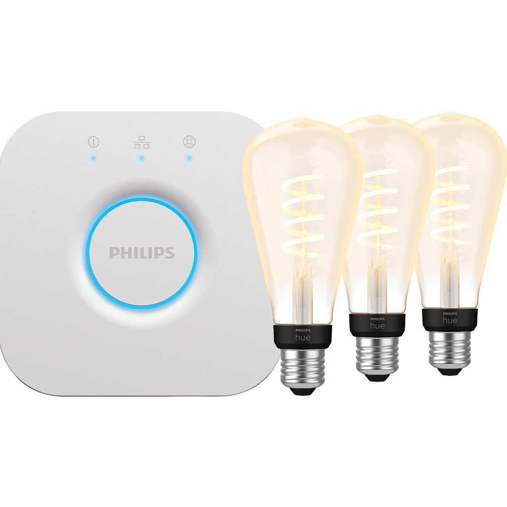 Philips Hue Filament White Ambiance Edison XL 3-pack + Bridge