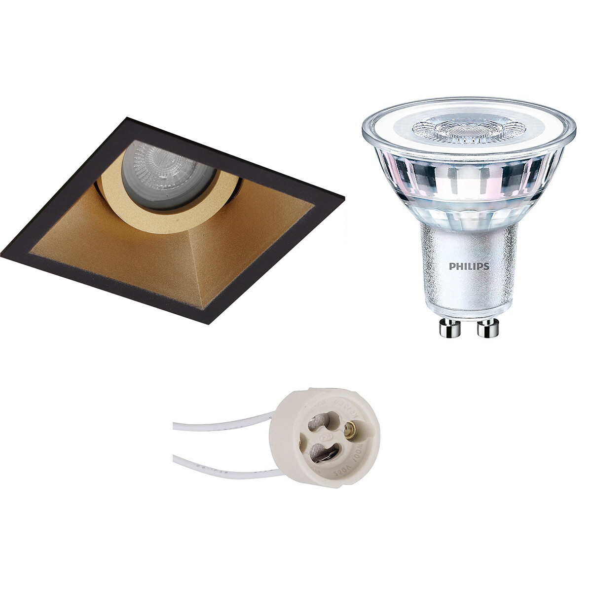 LED Spot Set - Pragmi Zano Pro - GU10 Fitting - Inbouw Vierkant - Mat Zwart/Goud - Kantelbaar - 93mm - Philips - CorePro 830 36D - 5W - Warm Wit 3000K - Dimbaar