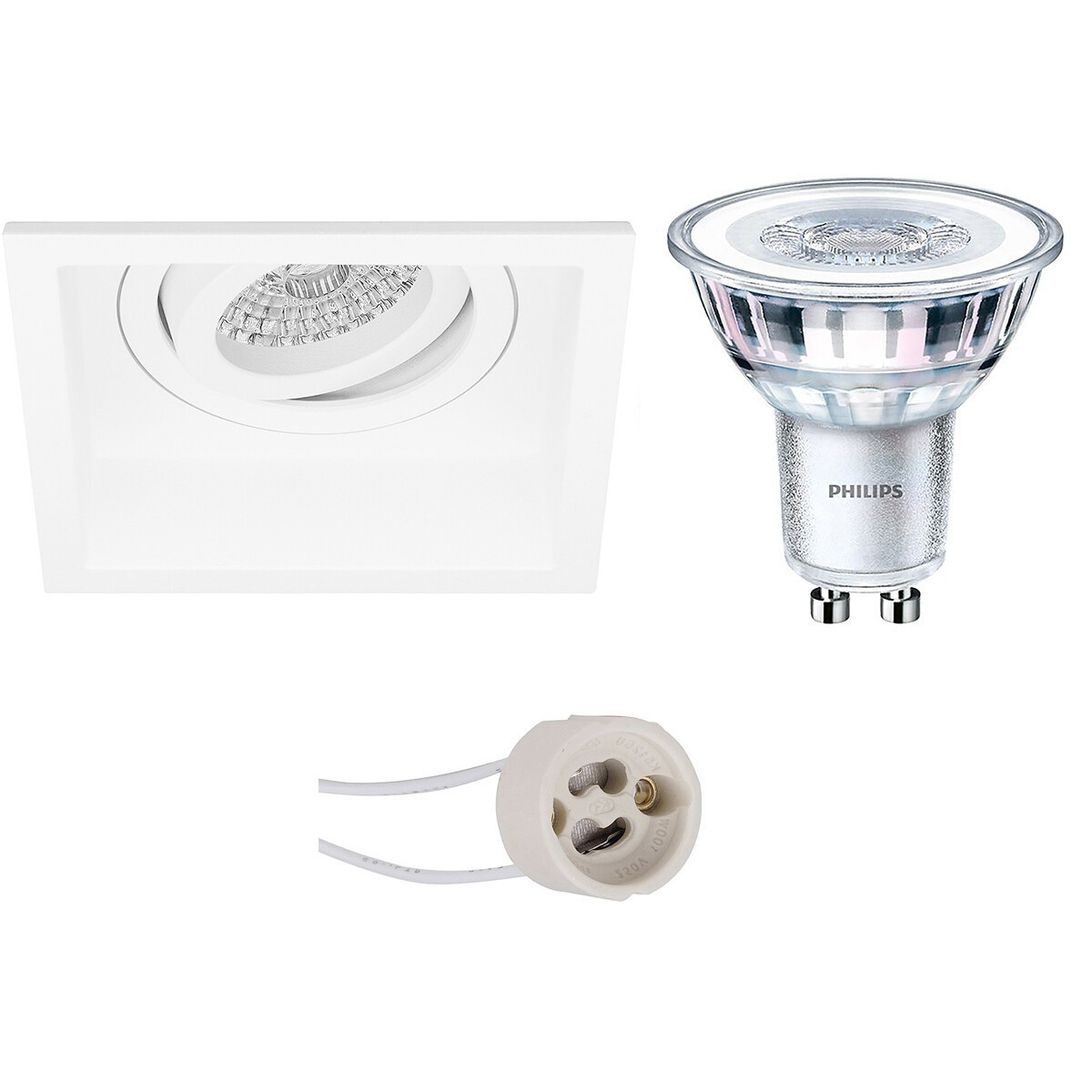 LED Spot Set - Pragmi Domy Pro - GU10 Fitting - Inbouw Vierkant - Mat Wit - Verdiept - Kantelbaar - 105mm - Philips - CorePro 827 36D - 3.5W - Warm Wit 2700K