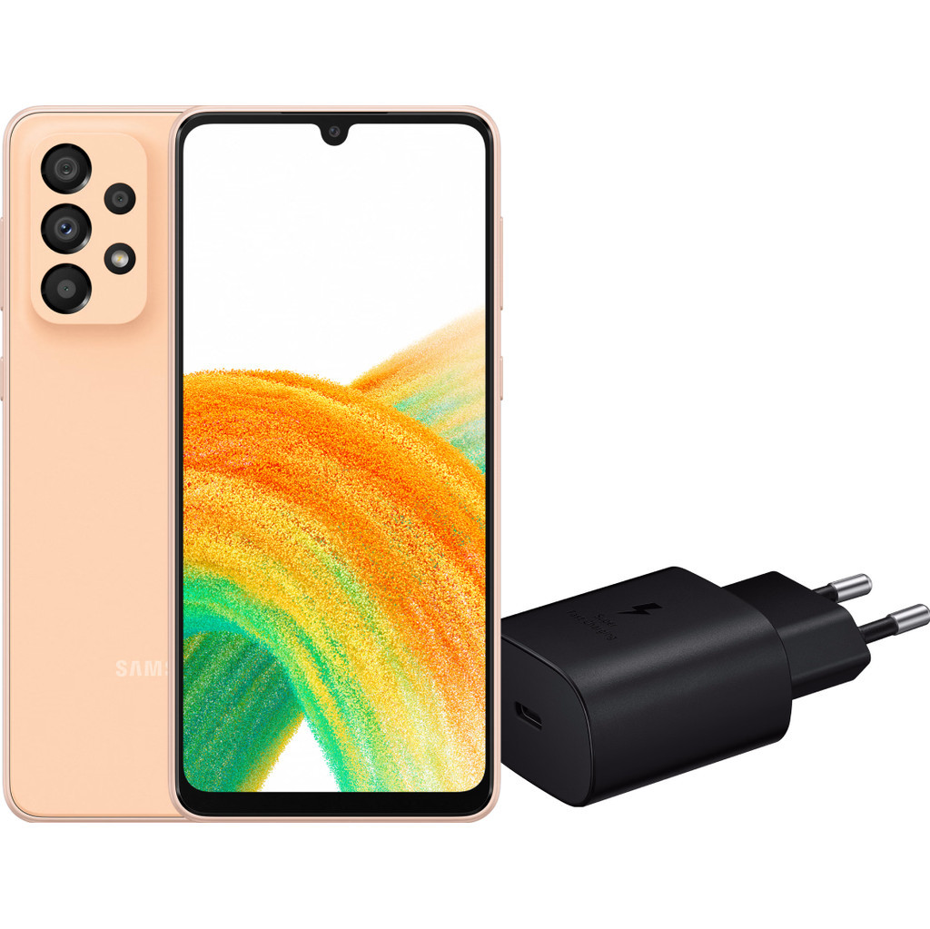 Samsung Galaxy A33 128GB Oranje 5G + Samsung 25 Watt Snellader Zwart