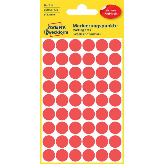 Etiket Avery Zweckform 3141 rond 12mm rood 270stuks | Pak a 5 vel