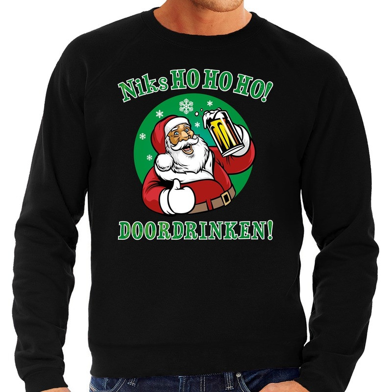 Foute kersttrui/sweater - zwart - Niks ho ho ho doordrinken bier - voor heren