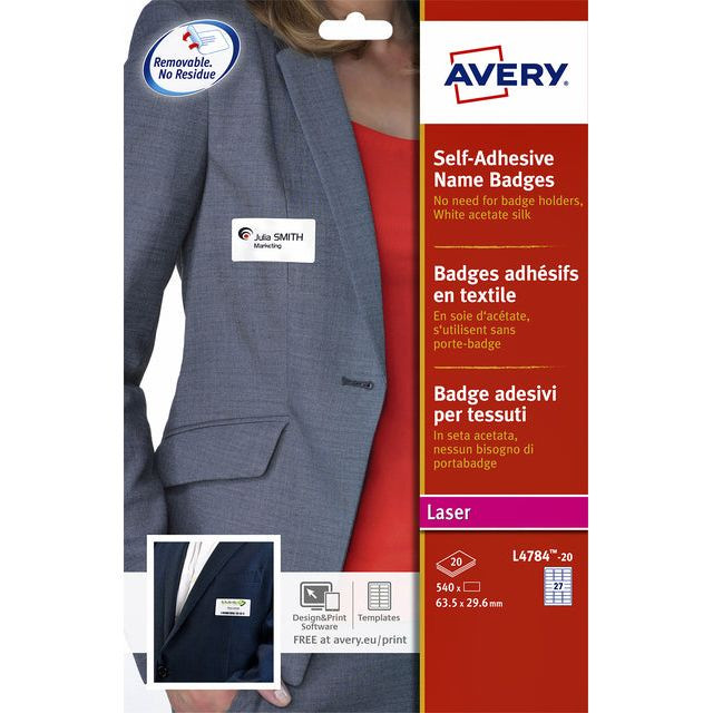 AVERY Zelfklevende badge ft 63,5 x 29,6 mm, doos van 540 stuks, wit