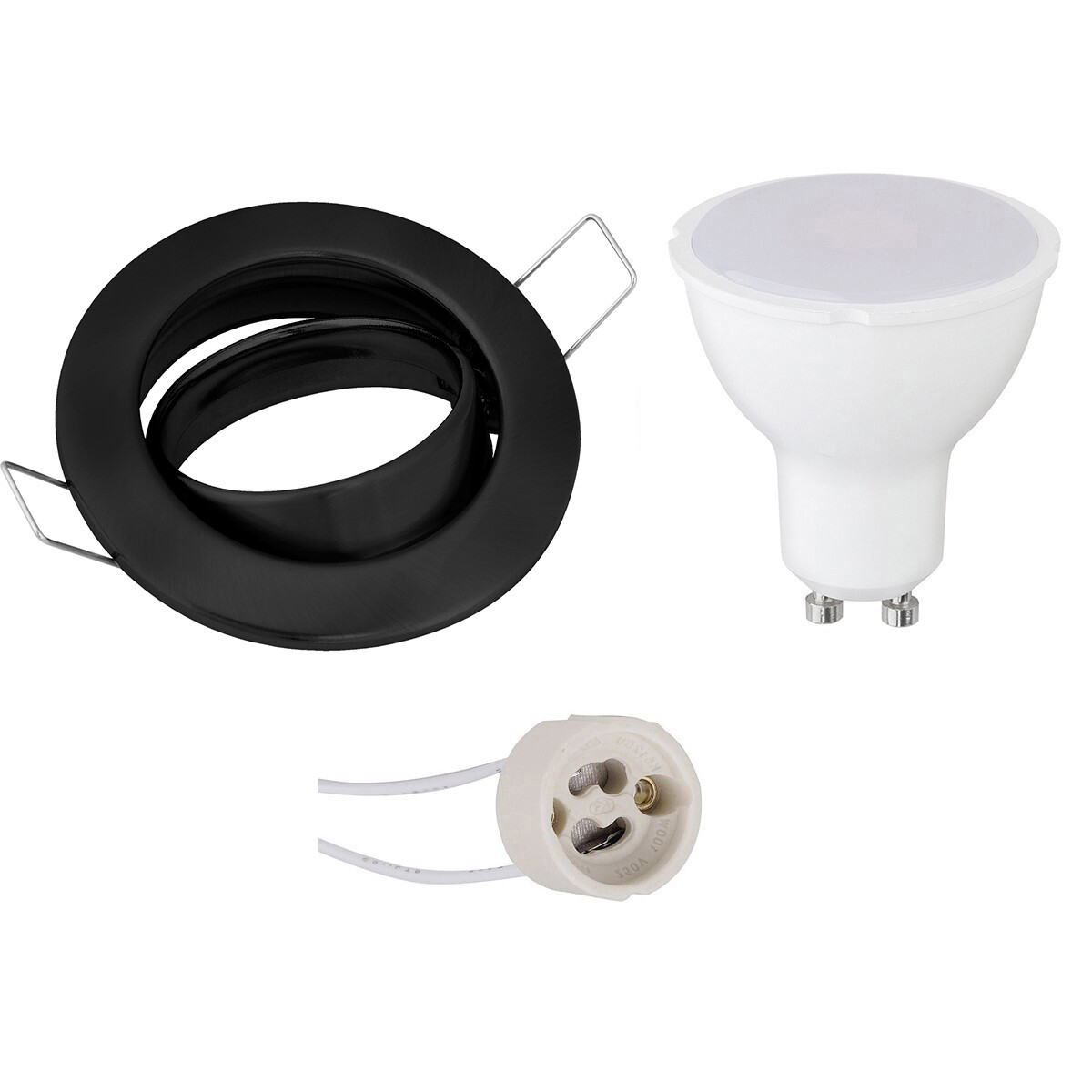 LED Spot Set - Aigi - GU10 Fitting - Inbouw Rond - Mat Zwart - 8W - Helder/Koud Wit 6400K - Kantelbaar Ø82mm