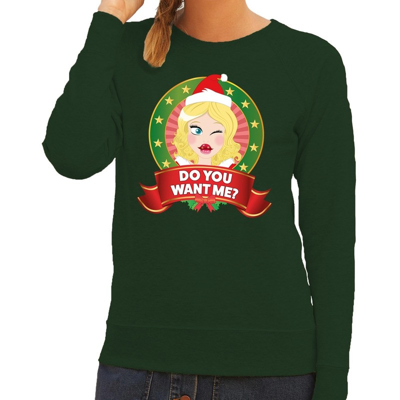 Foute kersttrui groen Do You Want Me voor dames