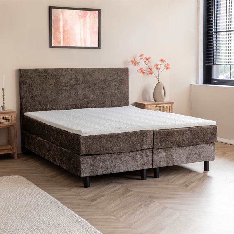 2-Persoons Boxspring Julia Animal Fur - 180 x 200 cm - Taupe 180x200 cm - Pocketvering - Inclusief Topper - Dekbed-Discounter.nl