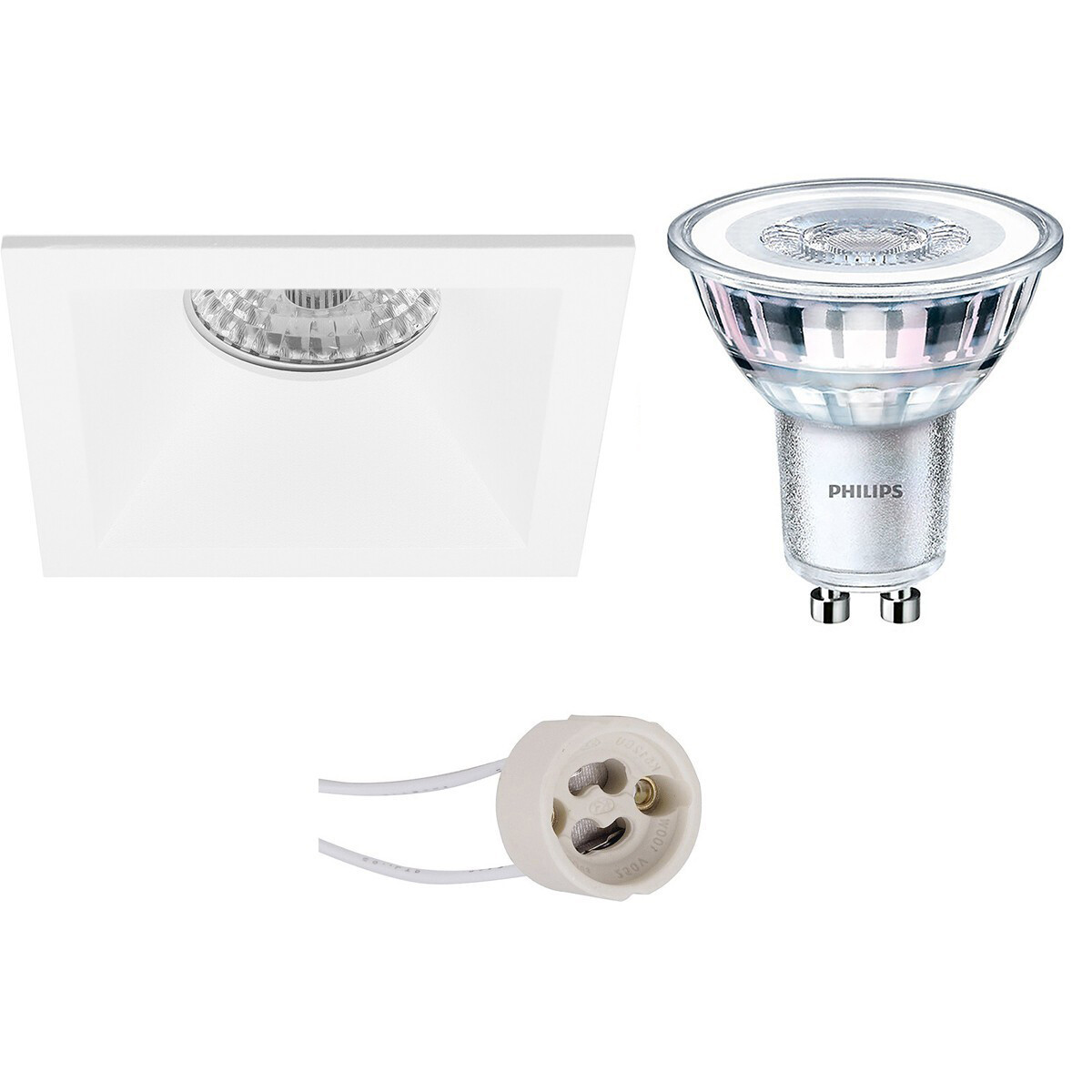 LED Spot Set - Pragmi Pollon Pro - GU10 Fitting - Inbouw Vierkant - Mat Wit - Verdiept - 82mm - Philips - CorePro 840 36D - 4.6W - Natuurlijk Wit 4000K