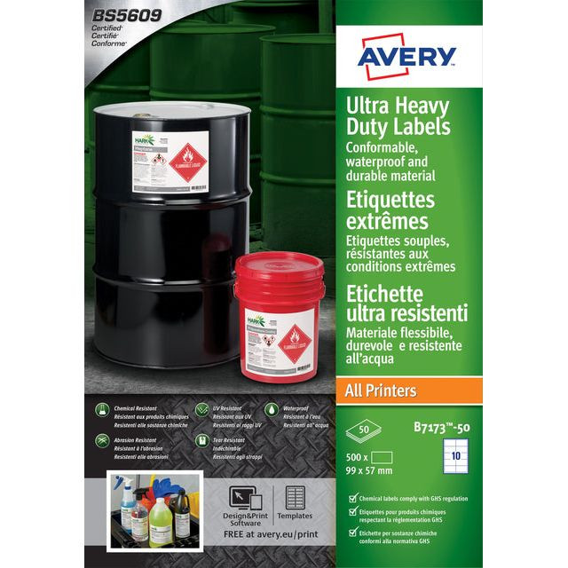 Etiket avery b7173-50 99x57mm polyester wit 500st