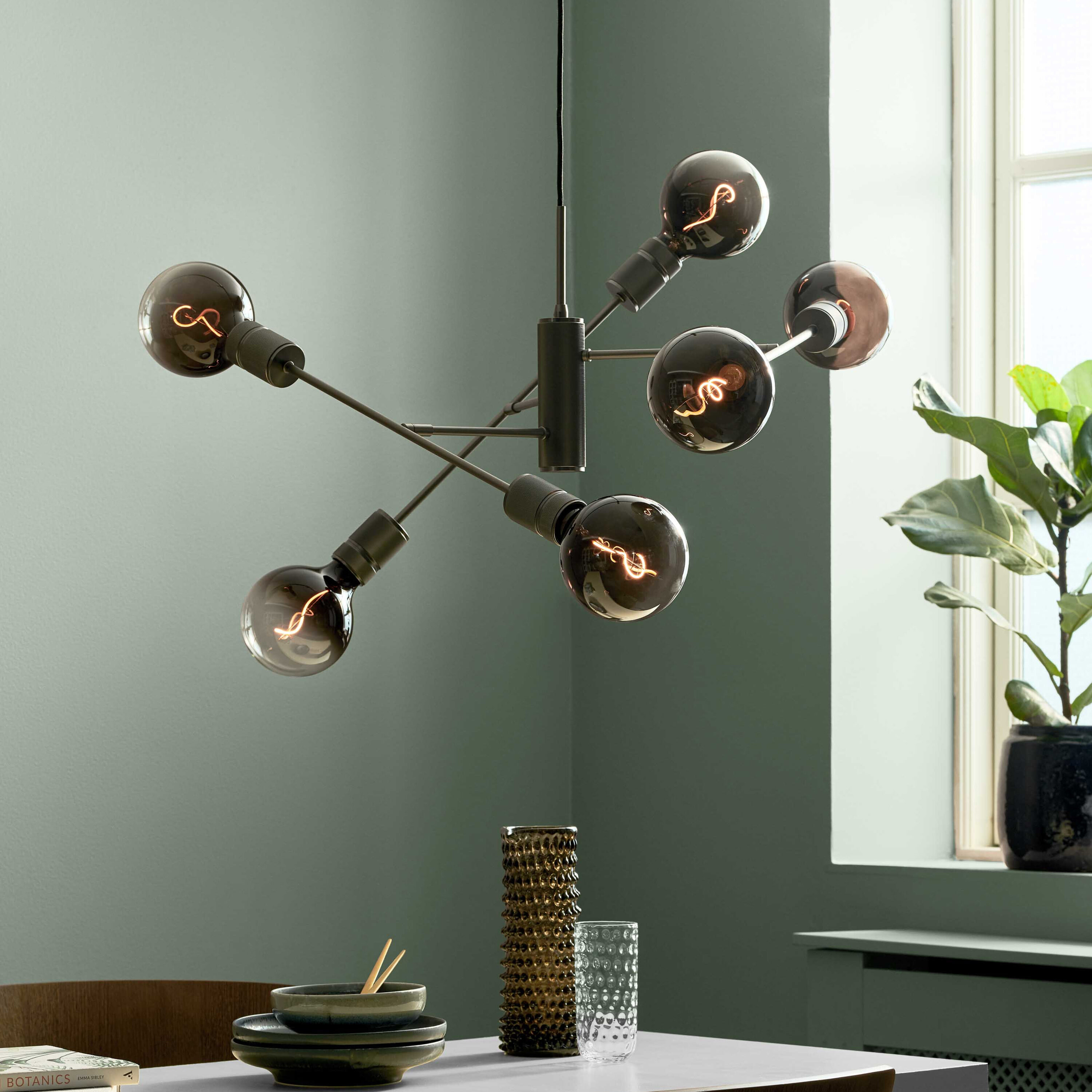 Halo Design Hanglamp 'HALO' 6-lamps, kleur Gun metal