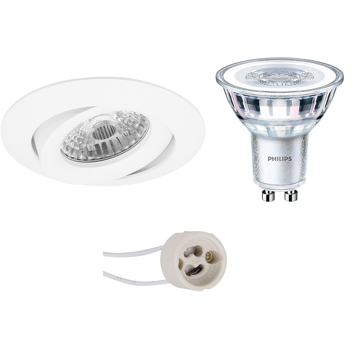 LED Spot Set - Pragmi Uranio Pro - GU10 Fitting - Inbouw Rond - Mat Wit - Kantelbaar - Ø82mm - Philips - CorePro 827 36D - 4.6W - Warm Wit 2700K