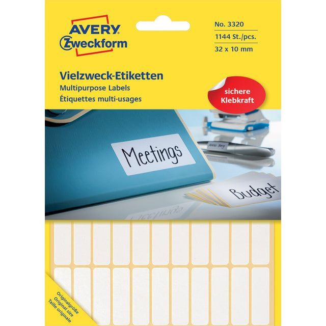 Etiket Avery Zweckform 3320 32x10mm wit 1144stuks