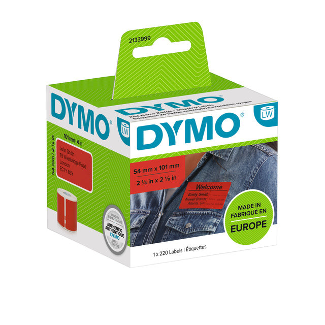 Etiket Dymo 2133399 labelwriter 54x101mm badgelabel zwart/rood 220stuks