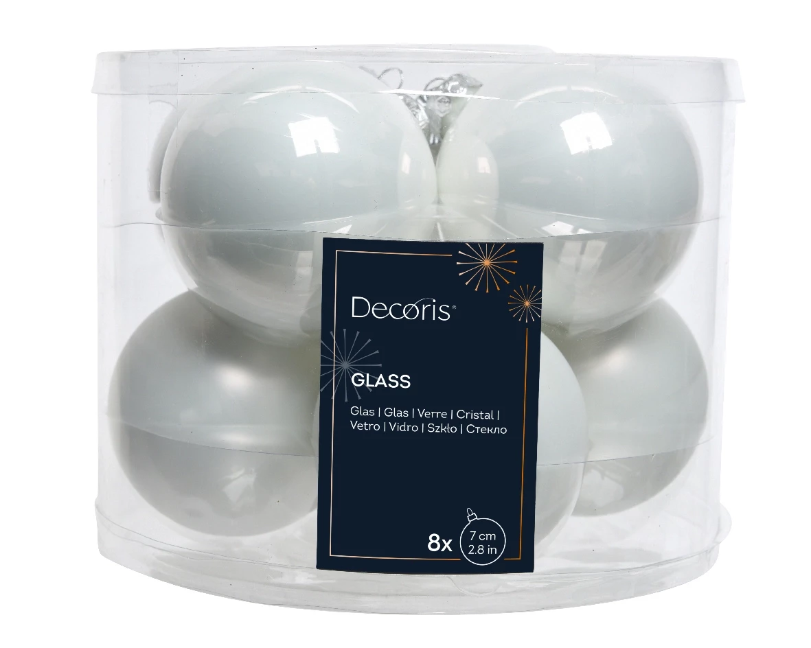 Decoris kerstballen Glas 8st winterwit 7cm