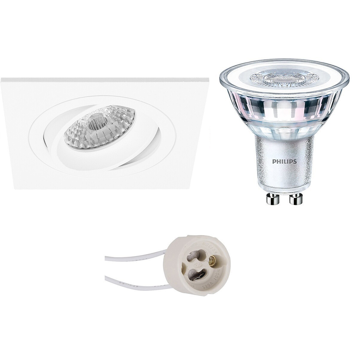 LED Spot Set - Pragmi Borny Pro - GU10 Fitting - Inbouw Vierkant - Mat Wit - Kantelbaar - 92mm - Philips - CorePro 827 36D - 4W - Warm Wit 2700K - Dimbaar